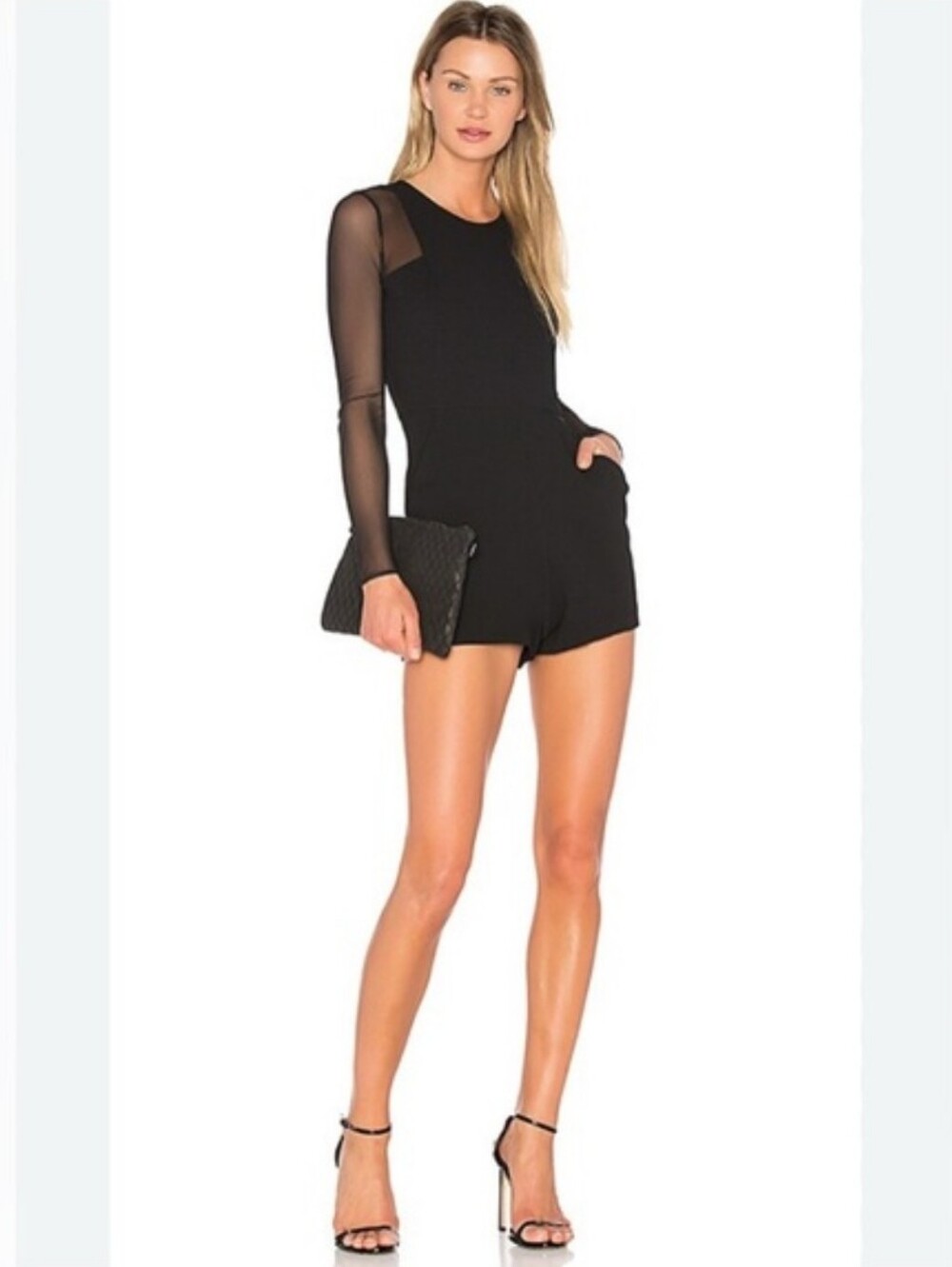 NWT bcbg Black Long-Sleeve Mesh Romper Size 6